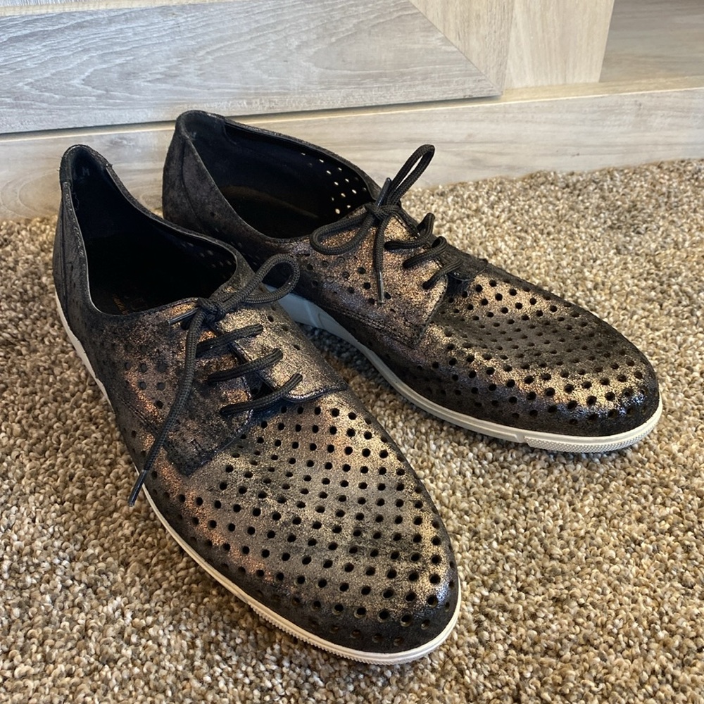 Sesto Meucci Perforated Leather Metallic Oxfords Made in Florence Italy